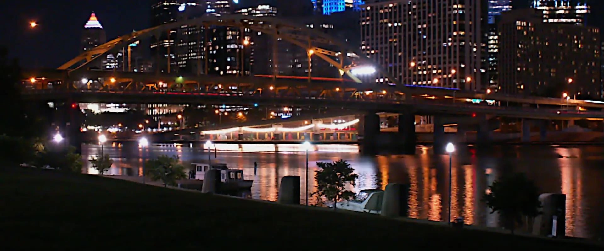 Downtown Pittsburgh skyline reflected in the Allegheny River from the North Shore